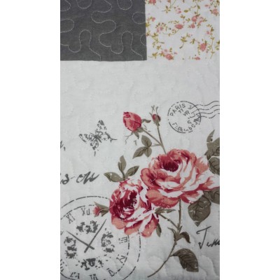 COURTEPOINTE FLEURS   (dessus de lit)  et 2 taies - polyester  - Queen