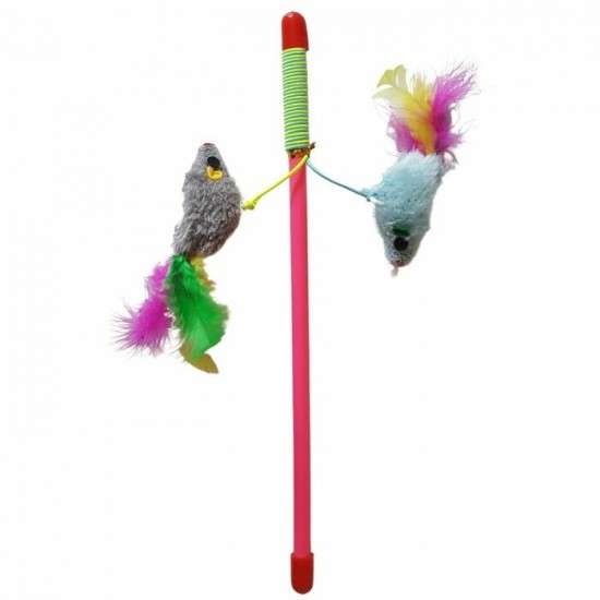 Canne à pêche pour chat avec 2 souris - 25 cm...
