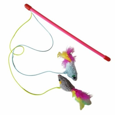 Canne à pêche pour chat avec 2 souris - 25 cm (10")