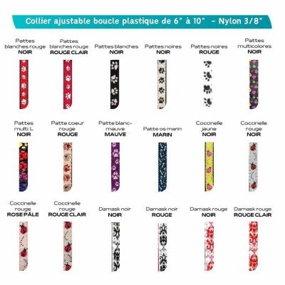 Collier ajustable avec boucle de plastique détachable 3/8'' à motifs - Chaton - Plusieurs choix