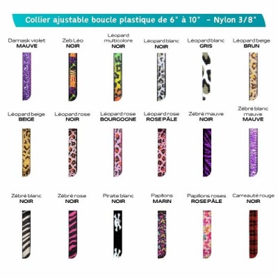 Collier ajustable avec boucle de plastique détachable 3/8'' à motifs - Chaton - Plusieurs choix
