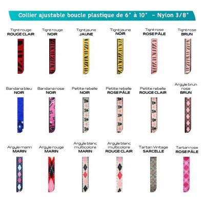 Collier ajustable avec boucle de plastique détachable 3/8'' à motifs - Chaton - Plusieurs choix