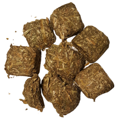 Cubes de luzerne, emballage de 90 g, avec étiquette pour suspendre