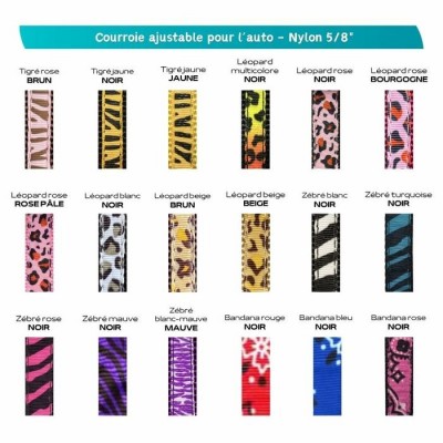 Courroie ajustable pour l'auto - 5/8'' à motifs - Plusieurs choix