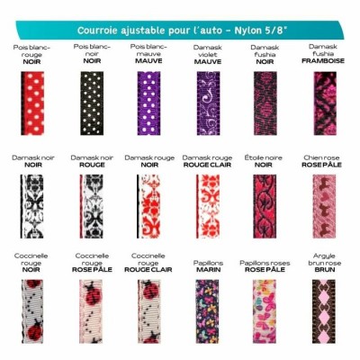 Courroie ajustable pour l'auto - 5/8'' à motifs - Plusieurs choix