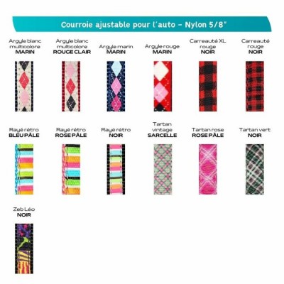 Courroie ajustable pour l'auto - 5/8'' à motifs - Plusieurs choix