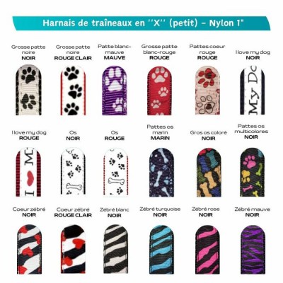 Harnais de traîneaux en ''X'' en nylon ajustable (petit) à motifs - Plusieurs choix