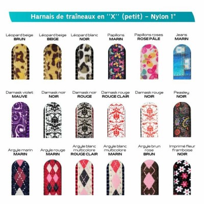 Harnais de traîneaux en ''X'' en nylon ajustable (petit) à motifs - Plusieurs choix
