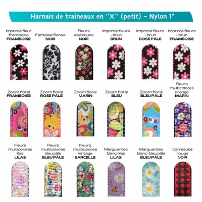 Harnais de traîneaux en ''X'' en nylon ajustable (petit) à motifs - Plusieurs choix