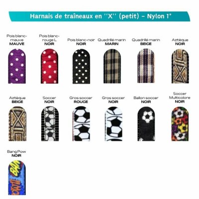 Harnais de traîneaux en ''X'' en nylon ajustable (petit) à motifs - Plusieurs choix