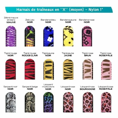 Harnais de traîneaux en ''X'' en nylon ajustable (moyen) à motifs - Plusieurs choix