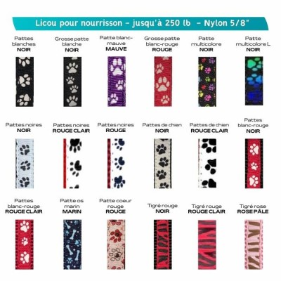 Licou 5/8" nylon (nourrisson - jusqu'à 250 lb) à motifs - Plusieurs choix