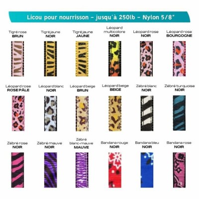 Licou 5/8" nylon (nourrisson - jusqu'à 250 lb) à motifs - Plusieurs choix