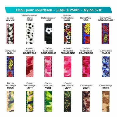 Licou 5/8" nylon (nourrisson - jusqu'à 250 lb) à motifs - Plusieurs choix