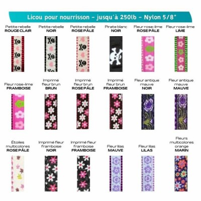 Licou 5/8" nylon (nourrisson - jusqu'à 250 lb) à motifs - Plusieurs choix