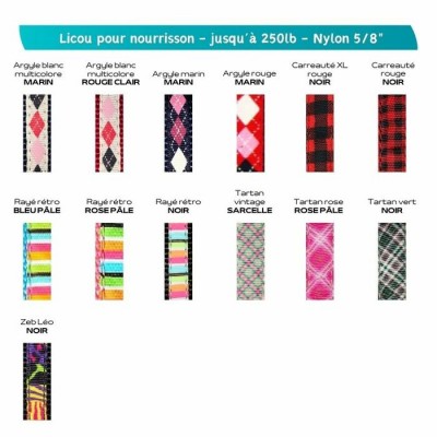 Licou 5/8" nylon (nourrisson - jusqu'à 250 lb) à motifs - Plusieurs choix