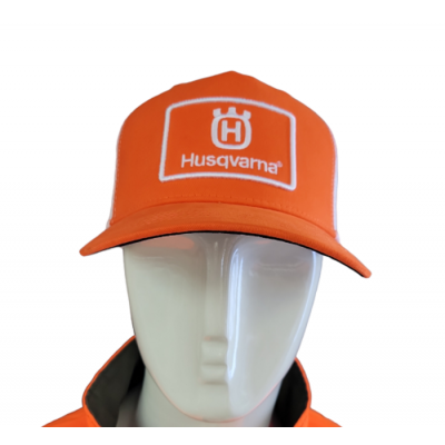 Casquette Husqvarna orange avec filet blanc