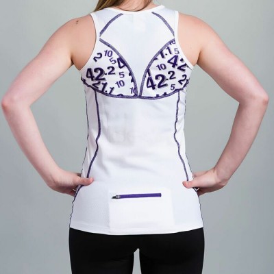 Camisole Blanche avec poche (Découpes mauves_Surpiqûres mauves) 