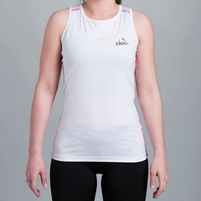 Camisole Blanche avec poche (Découpes roses_Surpiqûres roses)