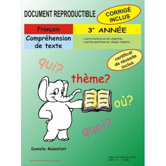 Compréhension de texte, 3e année — Cahier reproductible — En vente sur le site de l'éditeur seulement