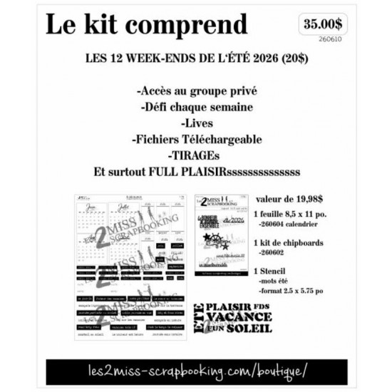 Kit les 12 week end été 2026
