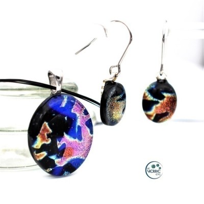 Pendentif & Boucles d'oreilles en verre dichroïque