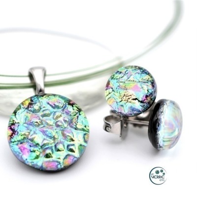 Pendentif & Boucles d'oreilles en verre dichroïque