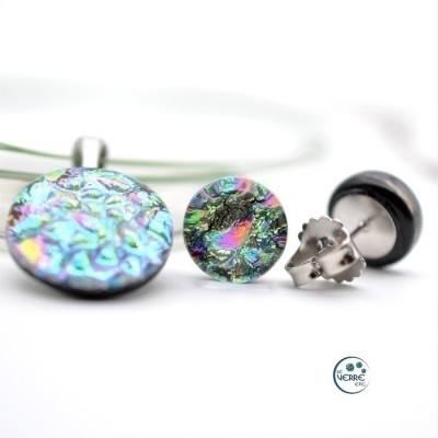 Pendentif & Boucles d'oreilles en verre dichroïque