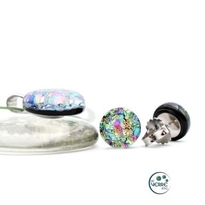 Pendentif & Boucles d'oreilles en verre dichroïque