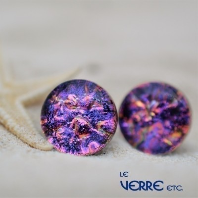 Boucles d'oreilles puces en verre dichroïque  