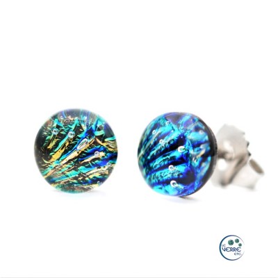 Boucles d'oreilles puces en verre dichroïque  