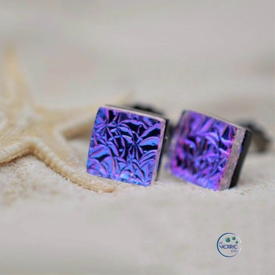 Boucles d'oreilles puces en verre dichroïque  