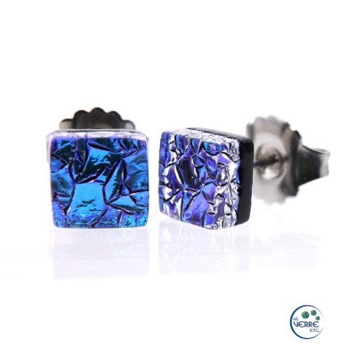 Boucles d'oreilles puces en verre dichroïque  