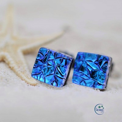 Boucles d'oreilles puces en verre dichroïque  