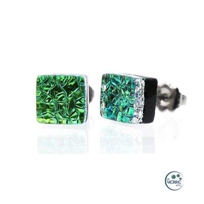 Boucles d'oreilles puces en verre dichroïque  