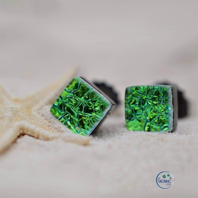 Boucles d'oreilles puces en verre dichroïque  