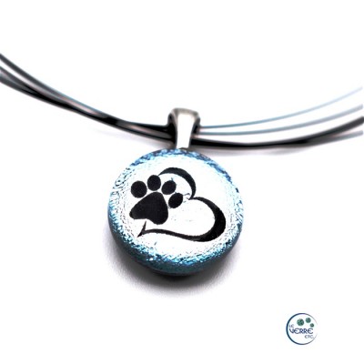 Pendentif en verre dichroïque ( patte & cœur )