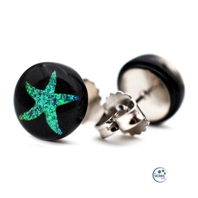 Boucles d'oreille en verre dichroïque (étoile de mer gravée) 