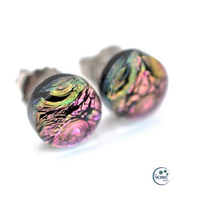 Boucles d'oreilles puces en verre dichroïque 
