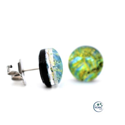 Boucles d'oreilles puces en verre dichroïque 