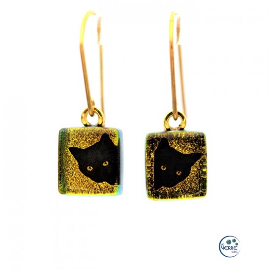 Boucles d'oreilles en verre dichroïque ( chat )