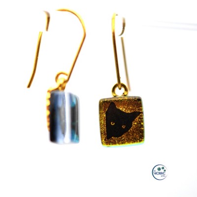 Boucles d'oreilles en verre dichroïque ( chat )