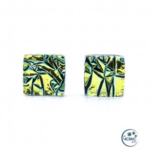 Boucles d'oreilles en verre vert-doré