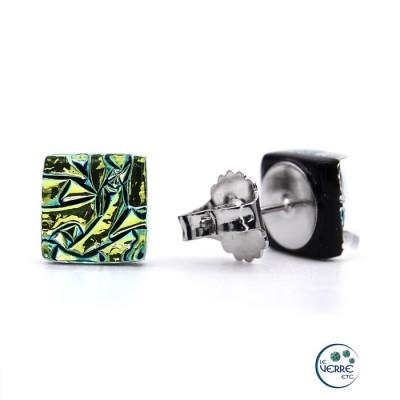 Boucles d'oreilles en verre vert-doré