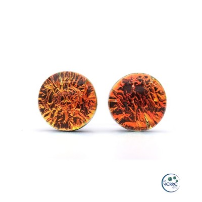 Boucles d'oreilles orangées, verre dichroïque