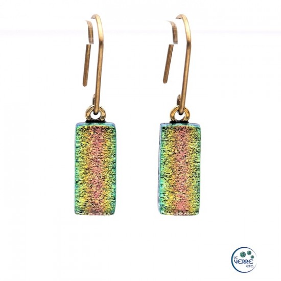 Boucles d'oreilles en verre dichroïque dégradé de rose et or