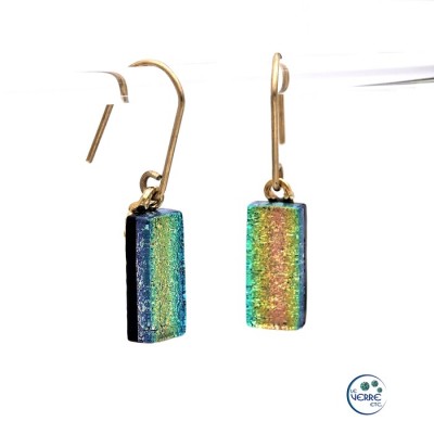 Boucles d'oreilles en verre dichroïque dégradé de rose et or