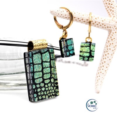 Pendentif & Boucles d'oreilles en verre dichroïque
