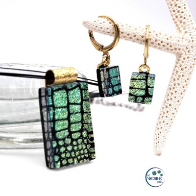 Pendentif & Boucles d'oreilles en verre dichroïque
