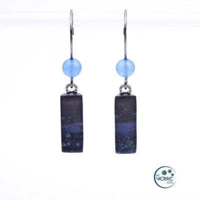 Boucles d'oreilles en verre fusionné, ton de bleu